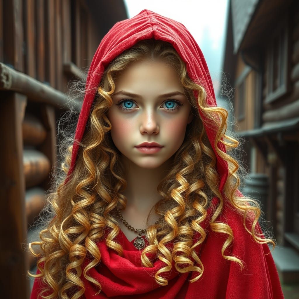 Folkloric Teenage Outlaw in Red Riding Hood Attire