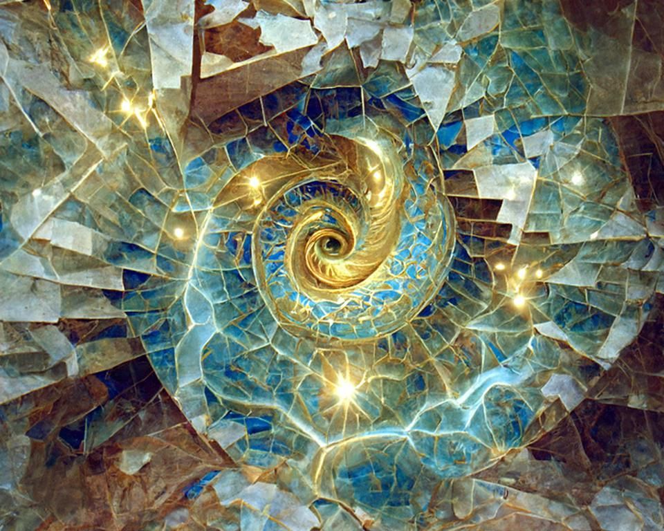 Opalescent Fibonacci Fractal in Lapis Lazuli and Gold
