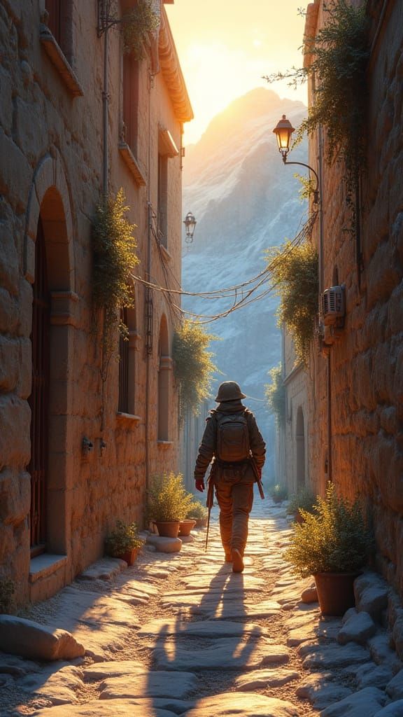Ancient City Alleyway at Golden Hour: 8K Photo