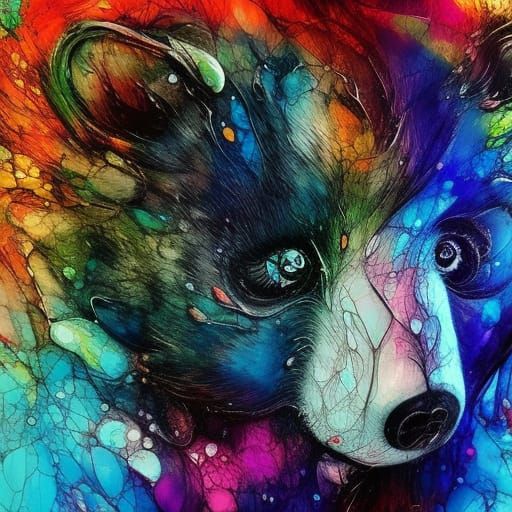 Adorable Chibi Bear in Inkblot Art Style