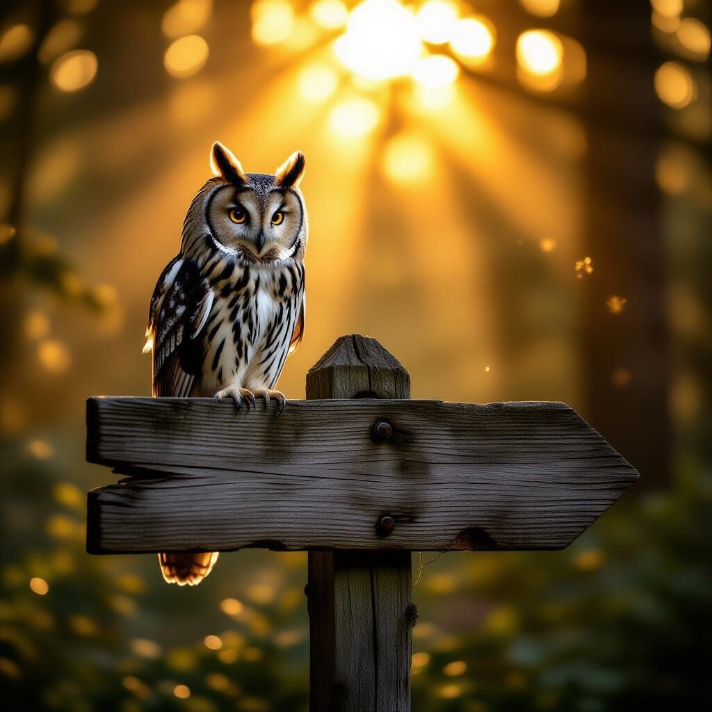 Ancient Owl in Enchanted Forest Sunlight