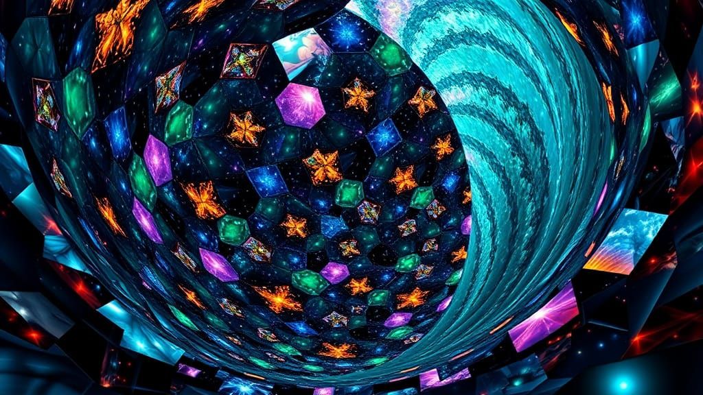 Kaleidoscopic Celestial Quilt in Digital Art Style