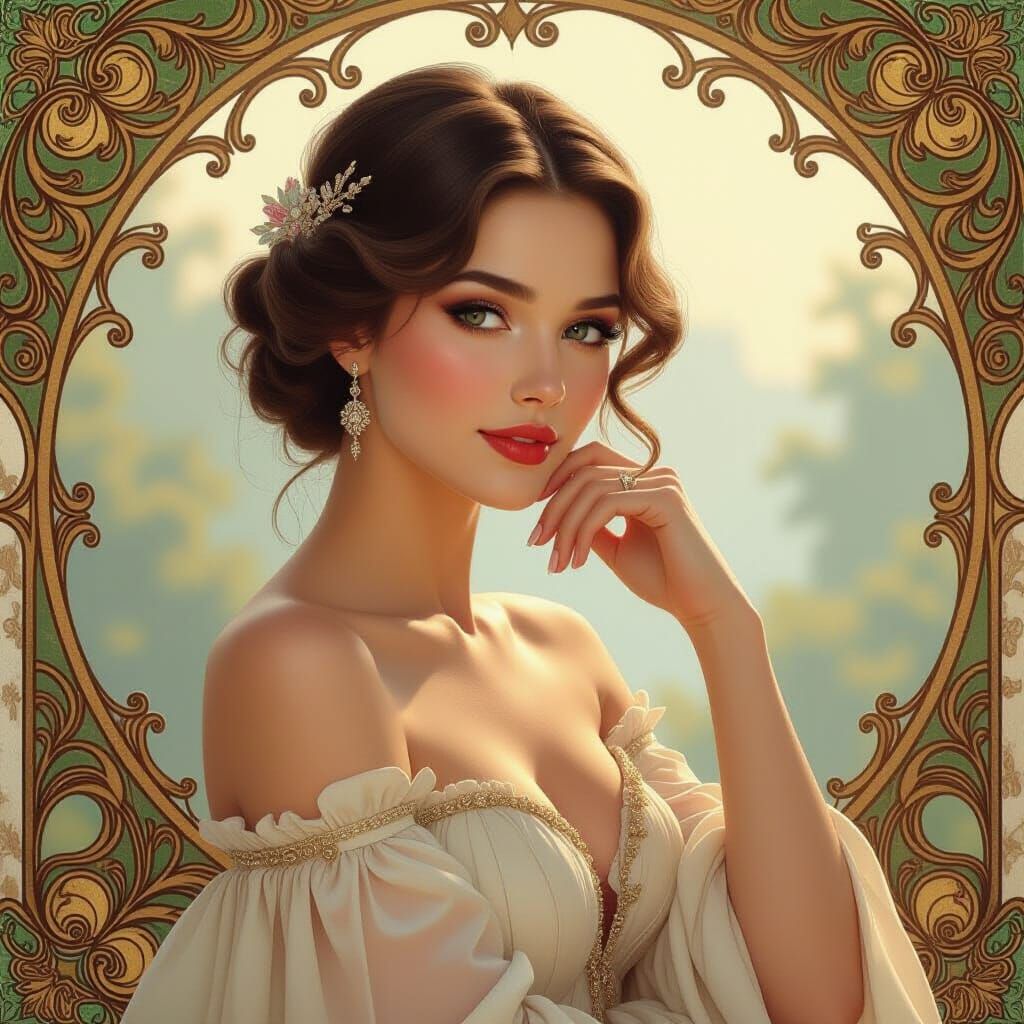 Elegant Woman Portrait in Art Nouveau Style