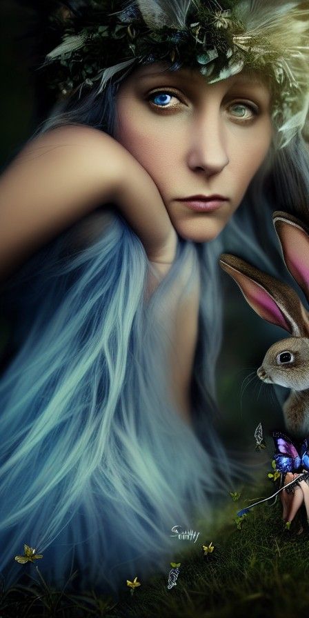 Fairy Portrait with Silver Wings in Enchanted Forest