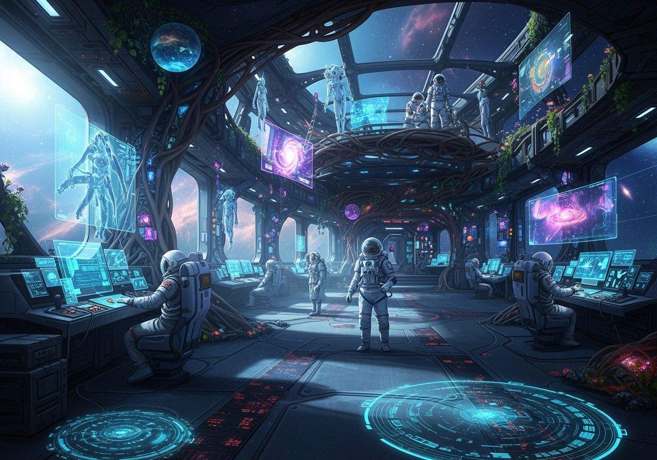 Futuristic Spaceship Interior with Astronauts: Digital Matte...