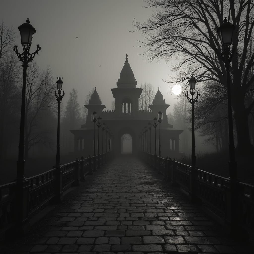 Eerie Abandoned Moorish Amusement Park in Black and White