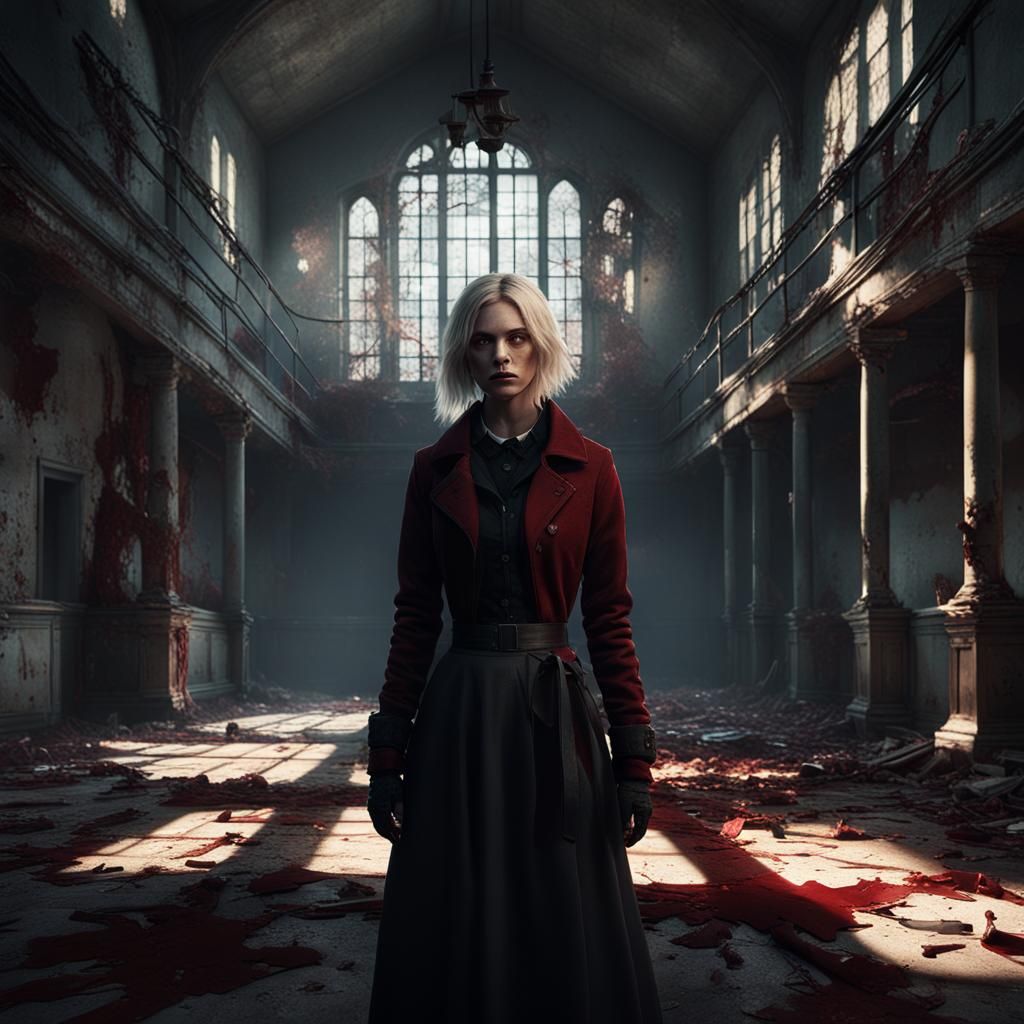 Trapped: Blonde Woman in Derelict Asylum, Dark Fantasy Art