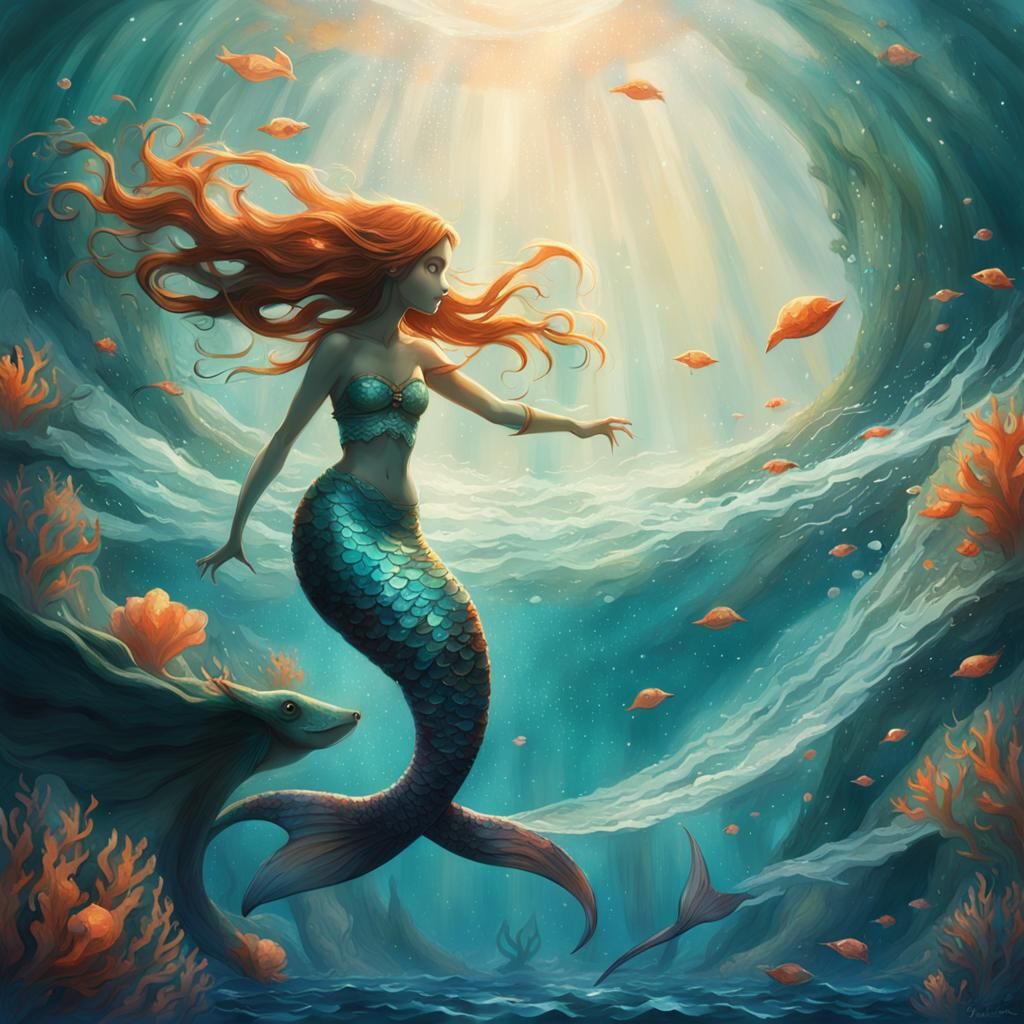 Mermaid gliding through the water