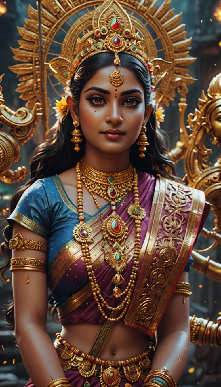 Goddess Lakshmi with Star Face: Detailed Matte Painting