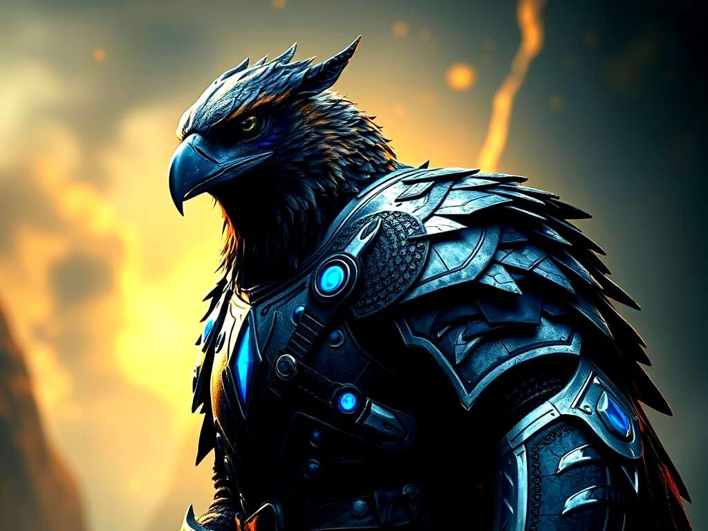 Heroic Hawk-Viking Hybrid in Digital Matte Painting