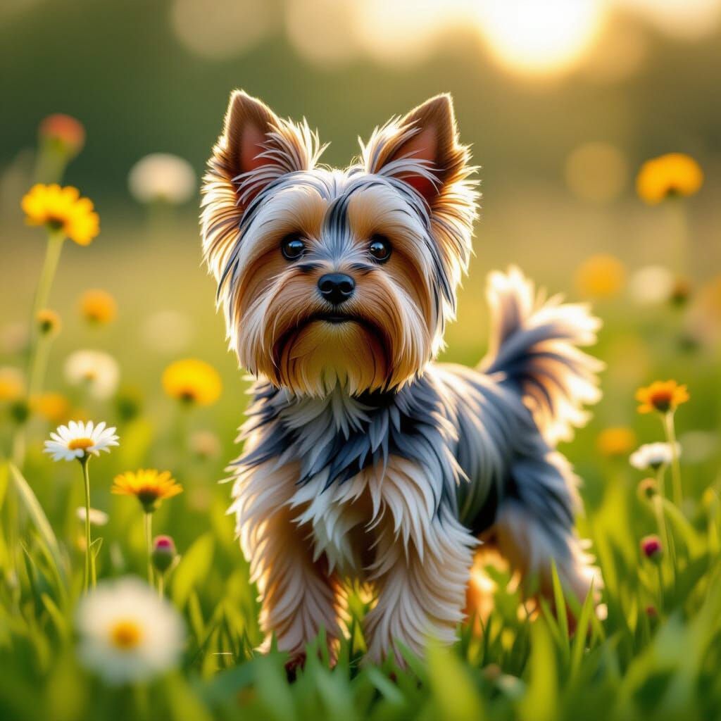 Yorkshire Terrier Paper Quill Art in Wildflower Field