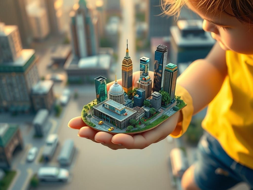 Intricate Miniature Cityscape in a Child's Palm