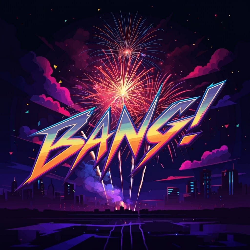 Fireworks Explode in Retro 1980s Neon Art