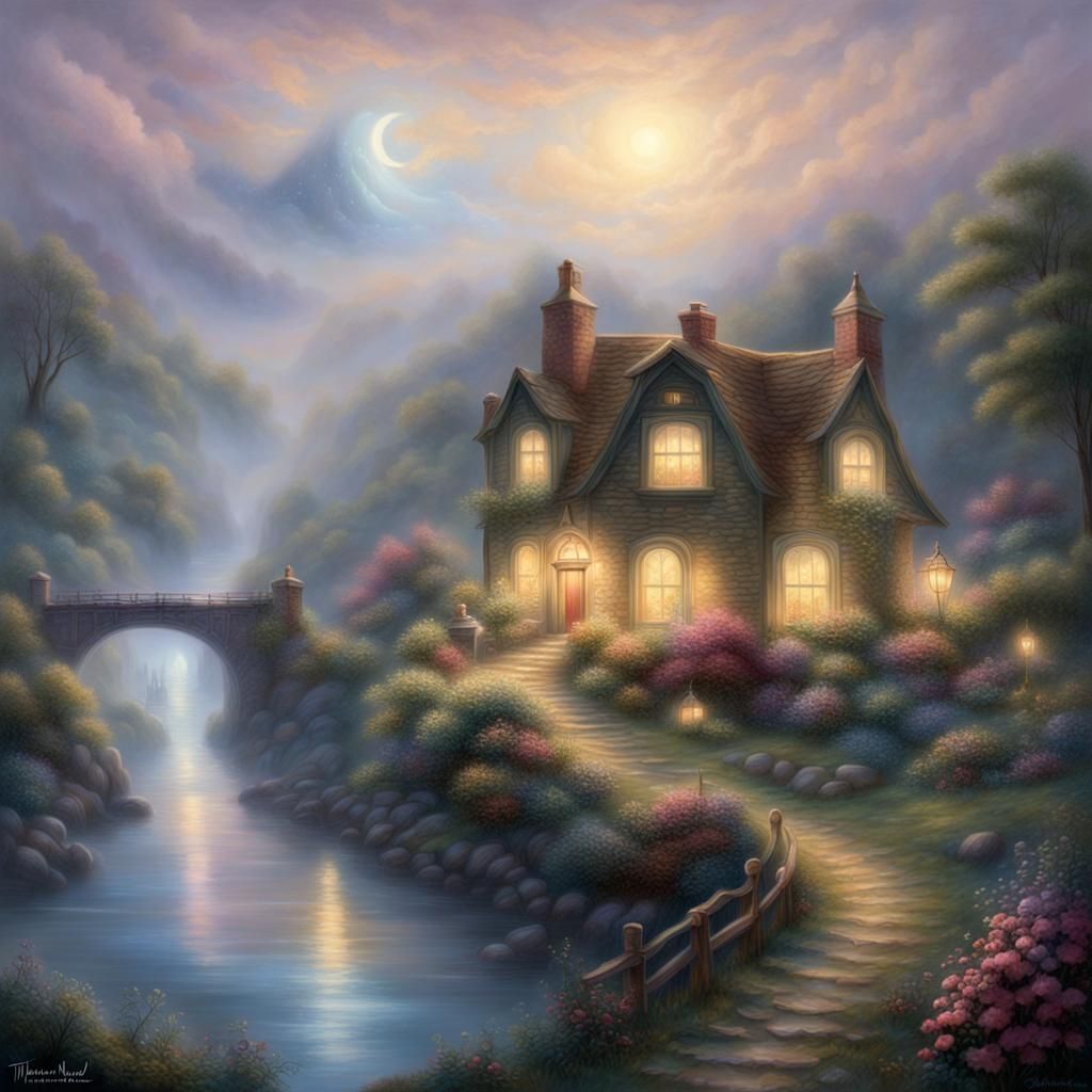 Ethereal Fantasy Landscape in Kinkade Style