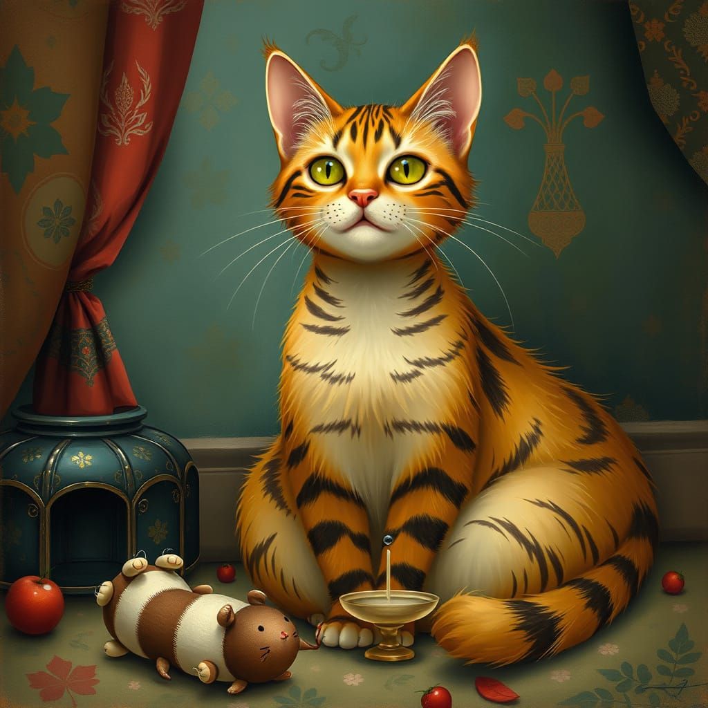 Whimsical Feline in Dreamlike Setting