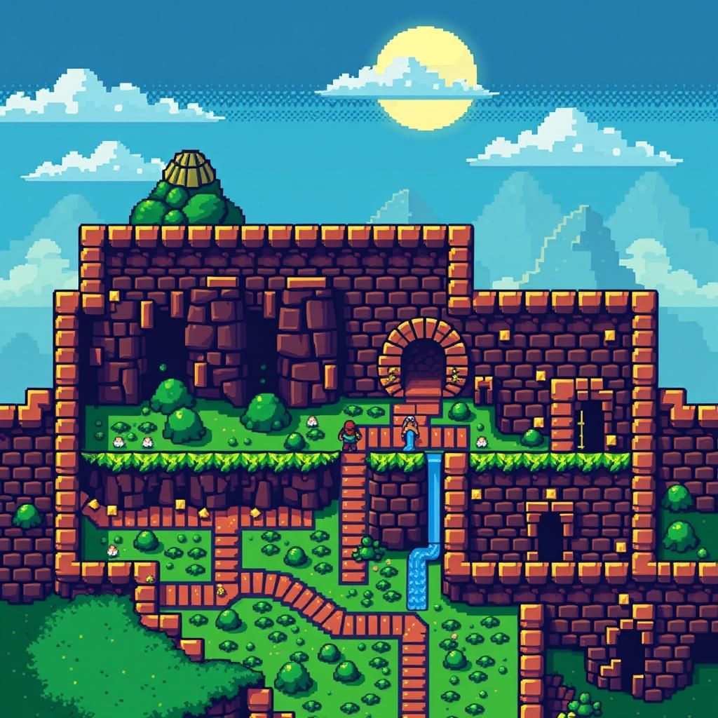 Zelda-Inspired 8-Bit Pixel Art Dungeon Map