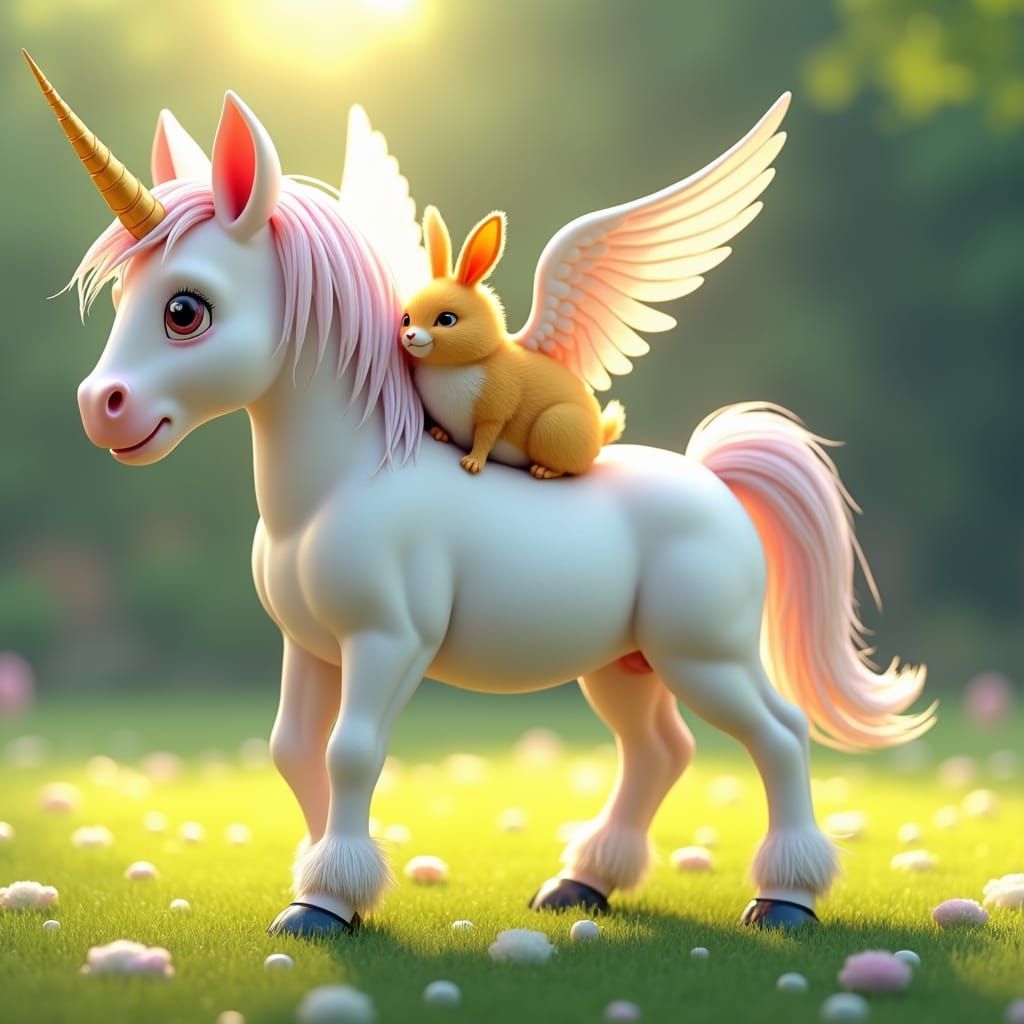 Unicorn with Animal Friends in 3D Anime Style