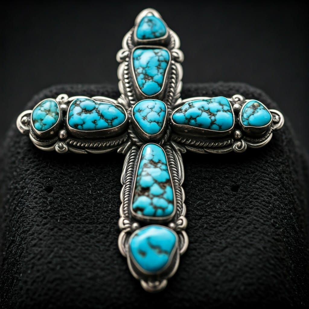 Silver and Turquoise Cross