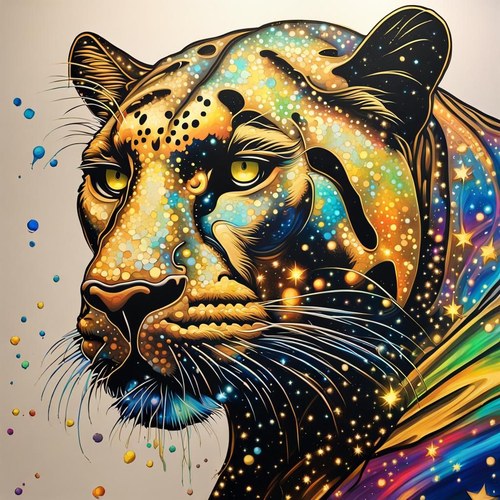 Glowing Panther Outline in Digital Graffiti Art