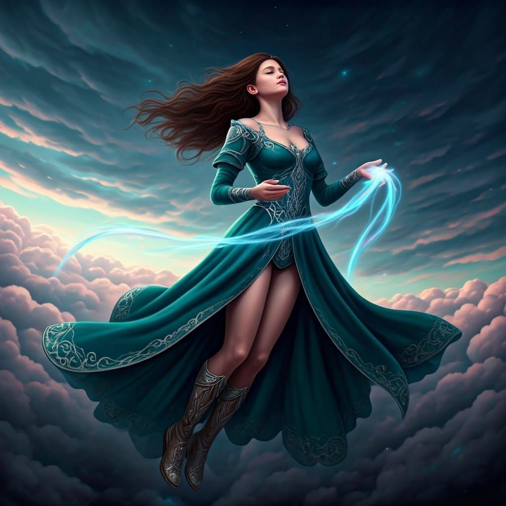 Woman Weaving Sky Threads in Fantasy Concept Art