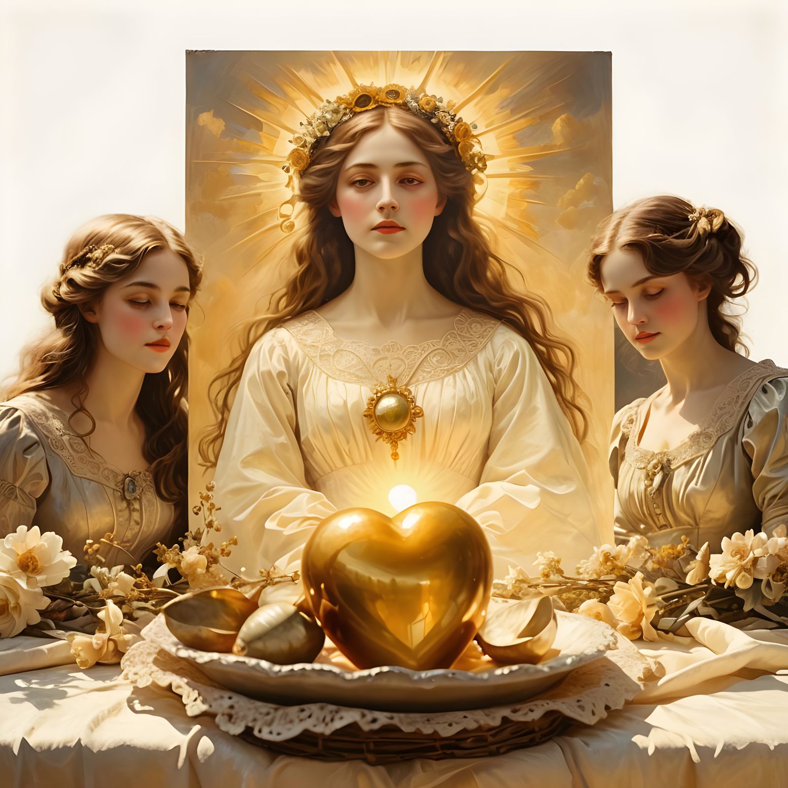 Victorian Heart in Pastel Colors, Impasto Painting