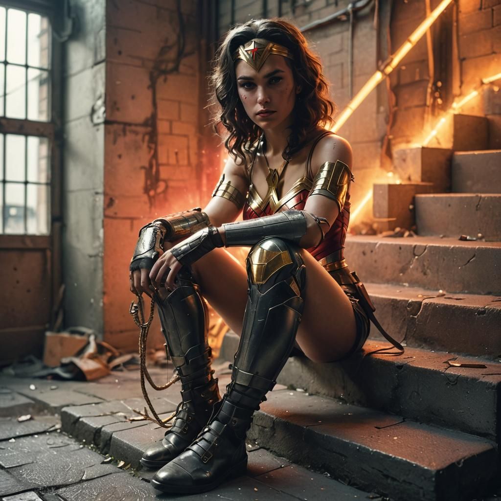 Wonder Woman in Cyberpunk Art Deco Style