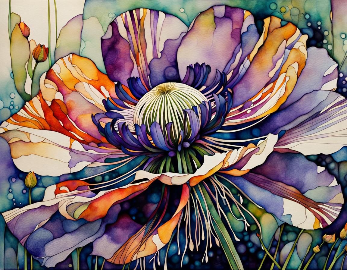 Intricate Floral Abstract with Pasque Flower Bloom
