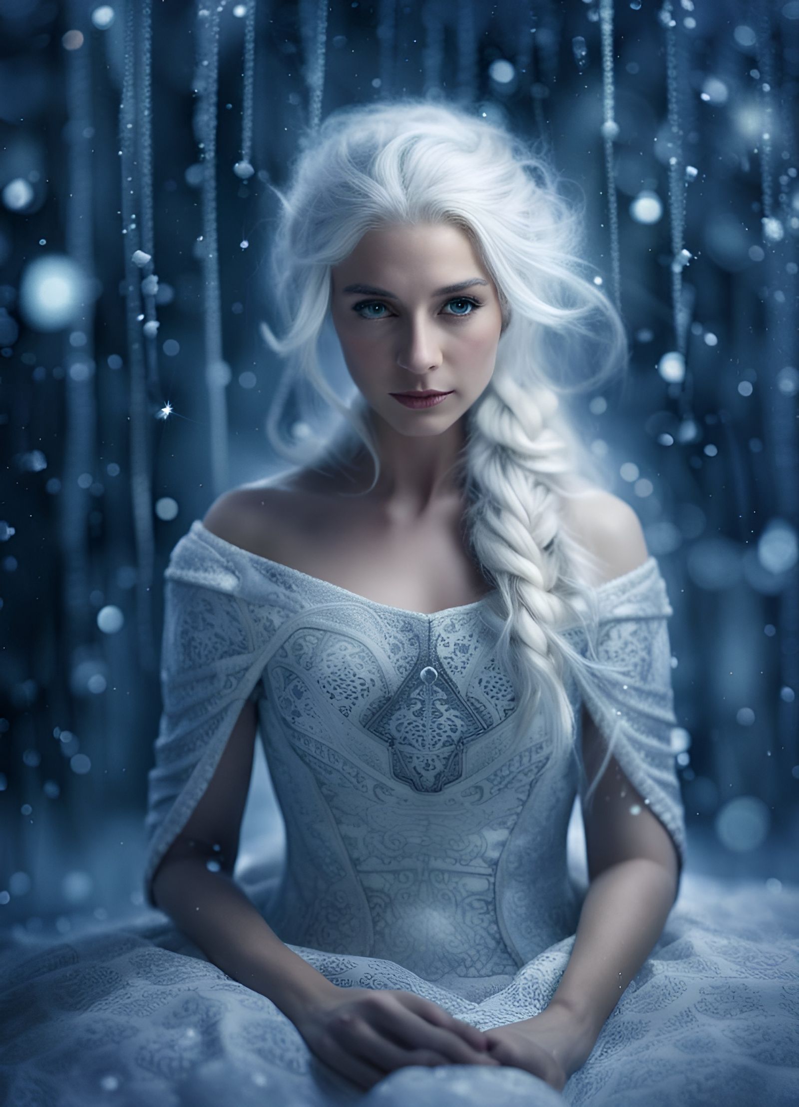 Elegant Ice Princess in Sparkling Snowflake Dress