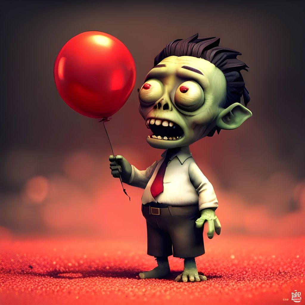 Cute Zombie with Red Balloon: Pixar Style Render