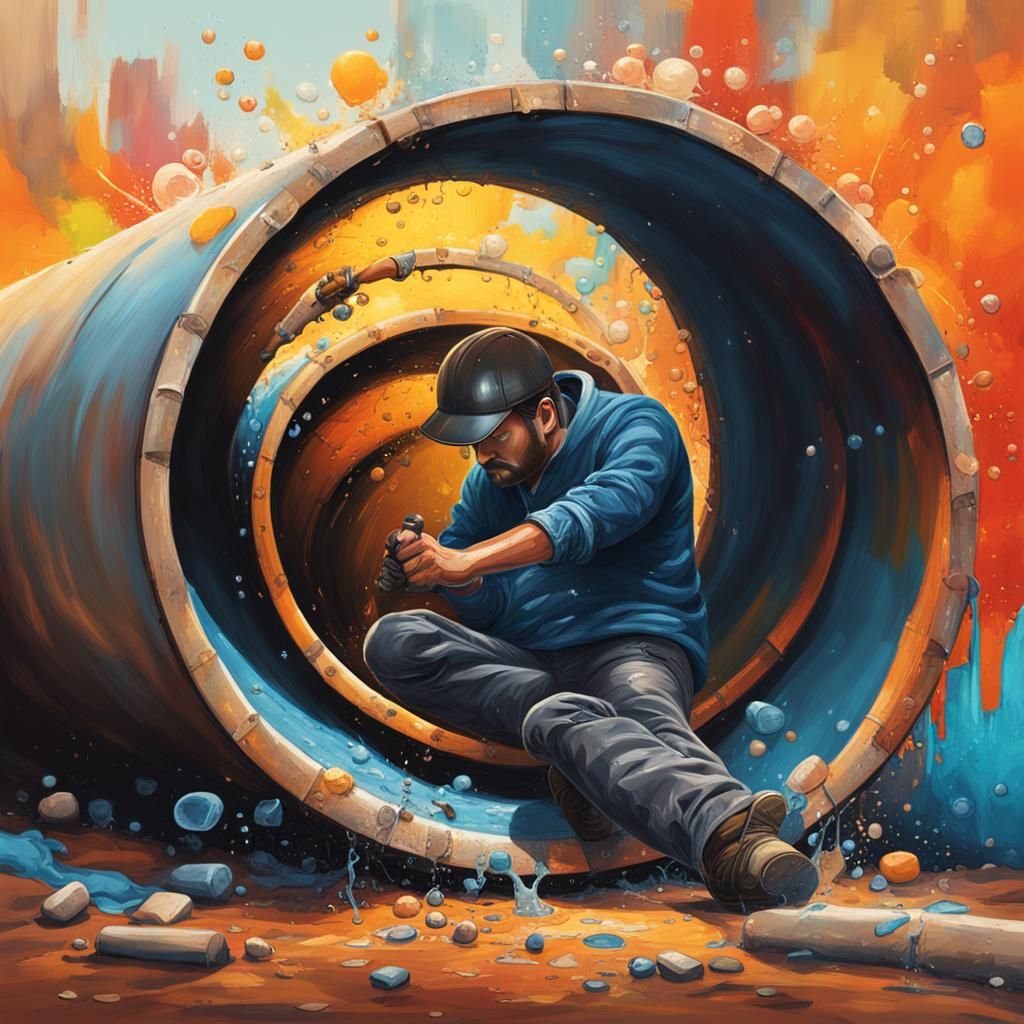 Stick Figure in Lead Pipe: Hyperrealistic Splash Art