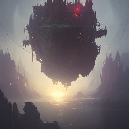 Dark Fantasy Floating Island Concept Art
