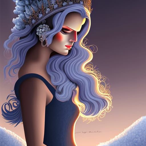 Chione, Winter Goddess in Aetherpunk Romanesque Style