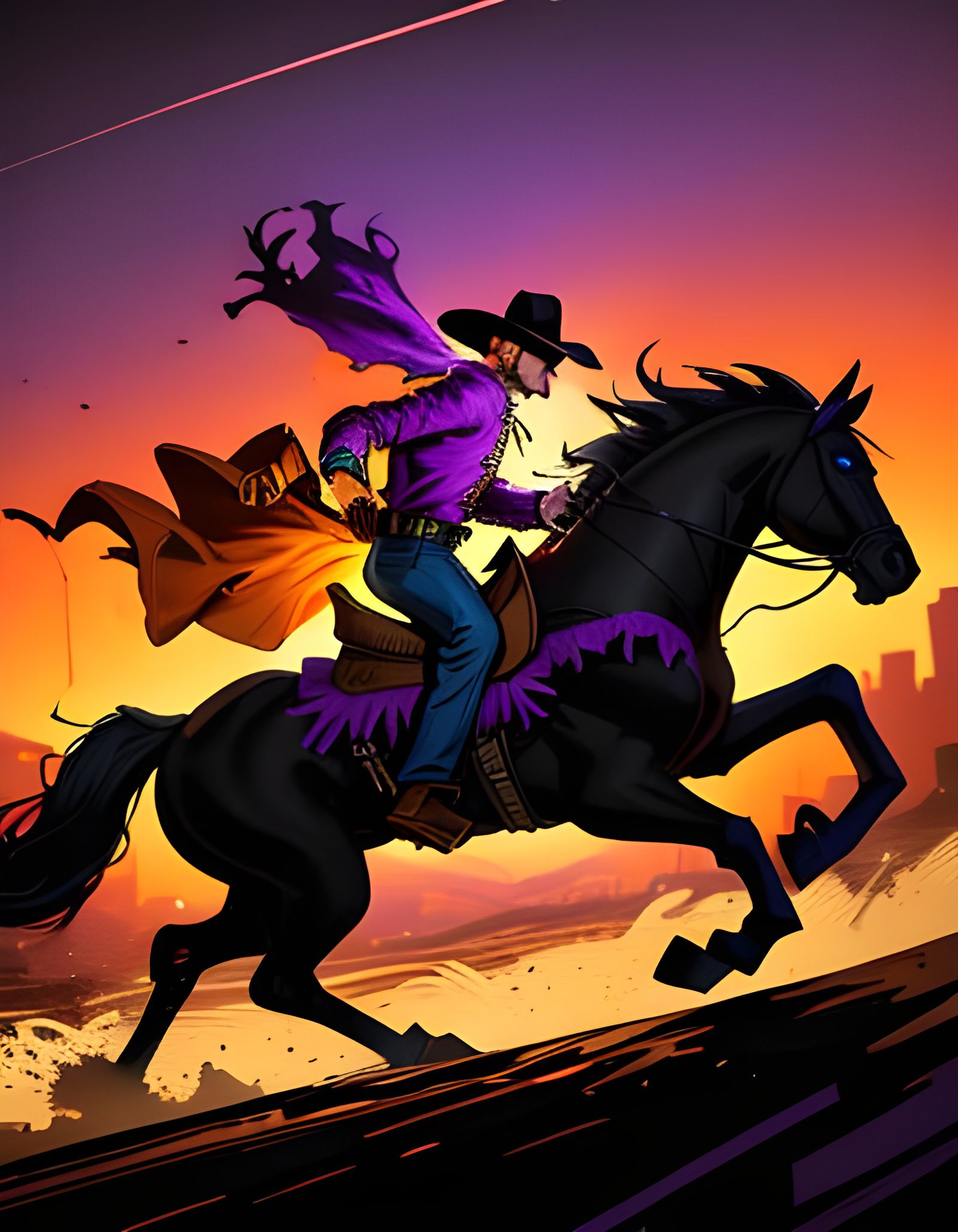 Cowboy Hat Chase in Hyperrealistic Banksy Style