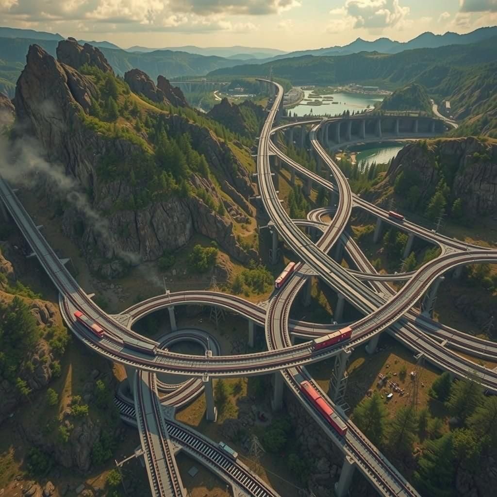 Epic Railway Network Inspired by Syd Mead