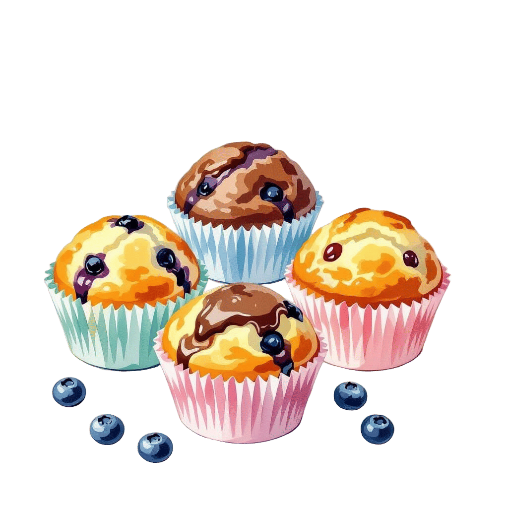 Whimsical Watercolor Muffins in Pastel Bakery Palette