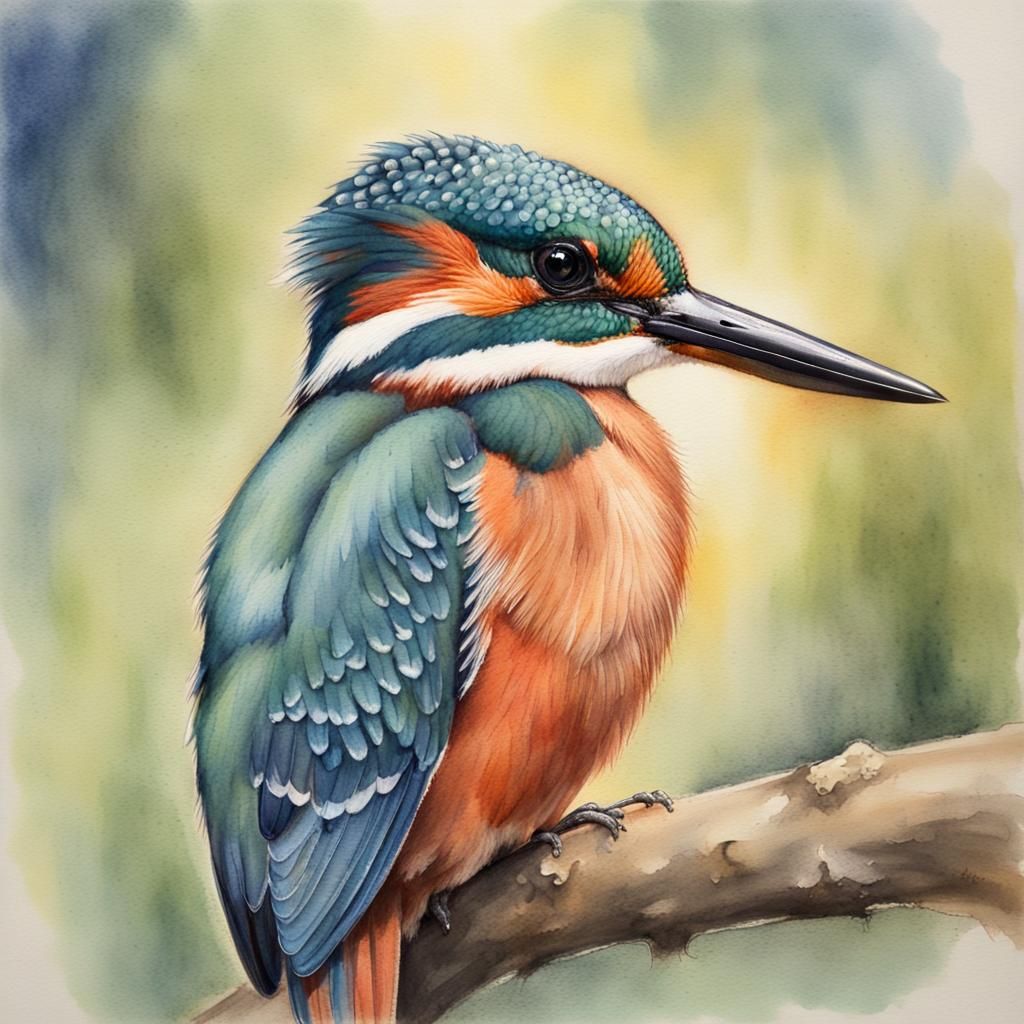 Kingfisher Portrait in Watercolour Pastel