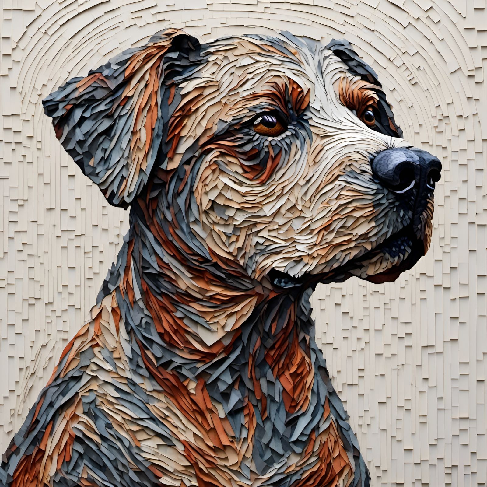 Detailed 3D Dog Portrait with Abstract Spiral Pattern