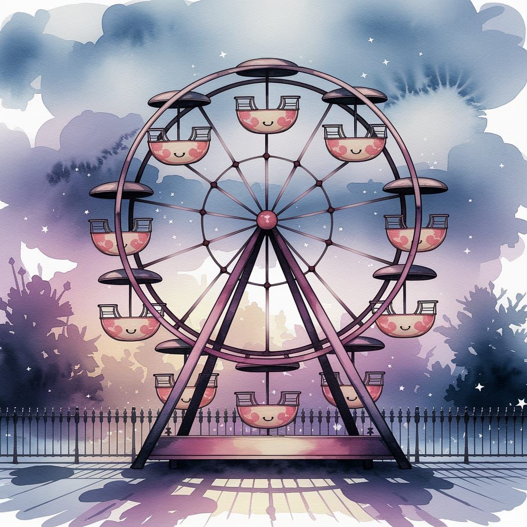 Playful Ferris Wheel in Kawaii Watercolor Style