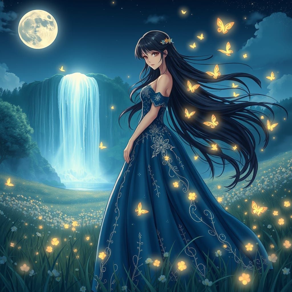 Anime Princess Under Starry Night Sky