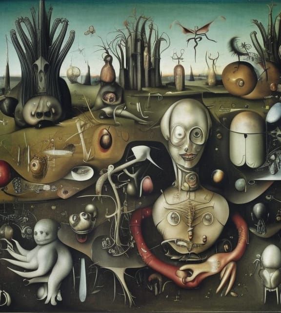 Surreal Monster Landscape in Oil Painting Style