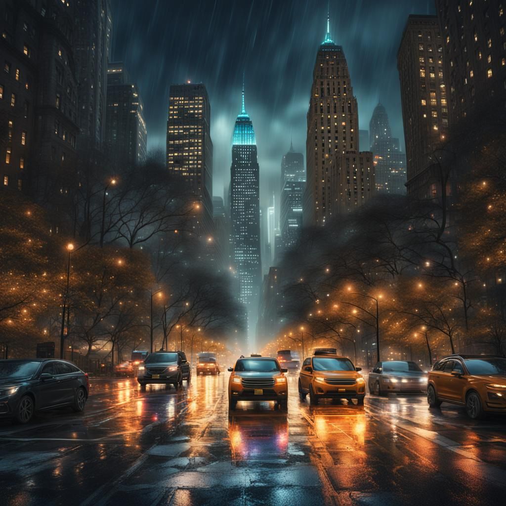 Nighttime New York City Lights in Digital Painting