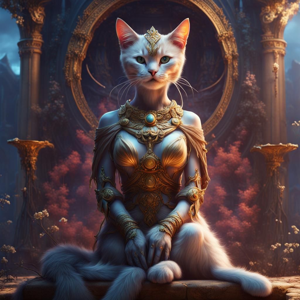 Detailed Cat Goddess Fantasy Concept Art