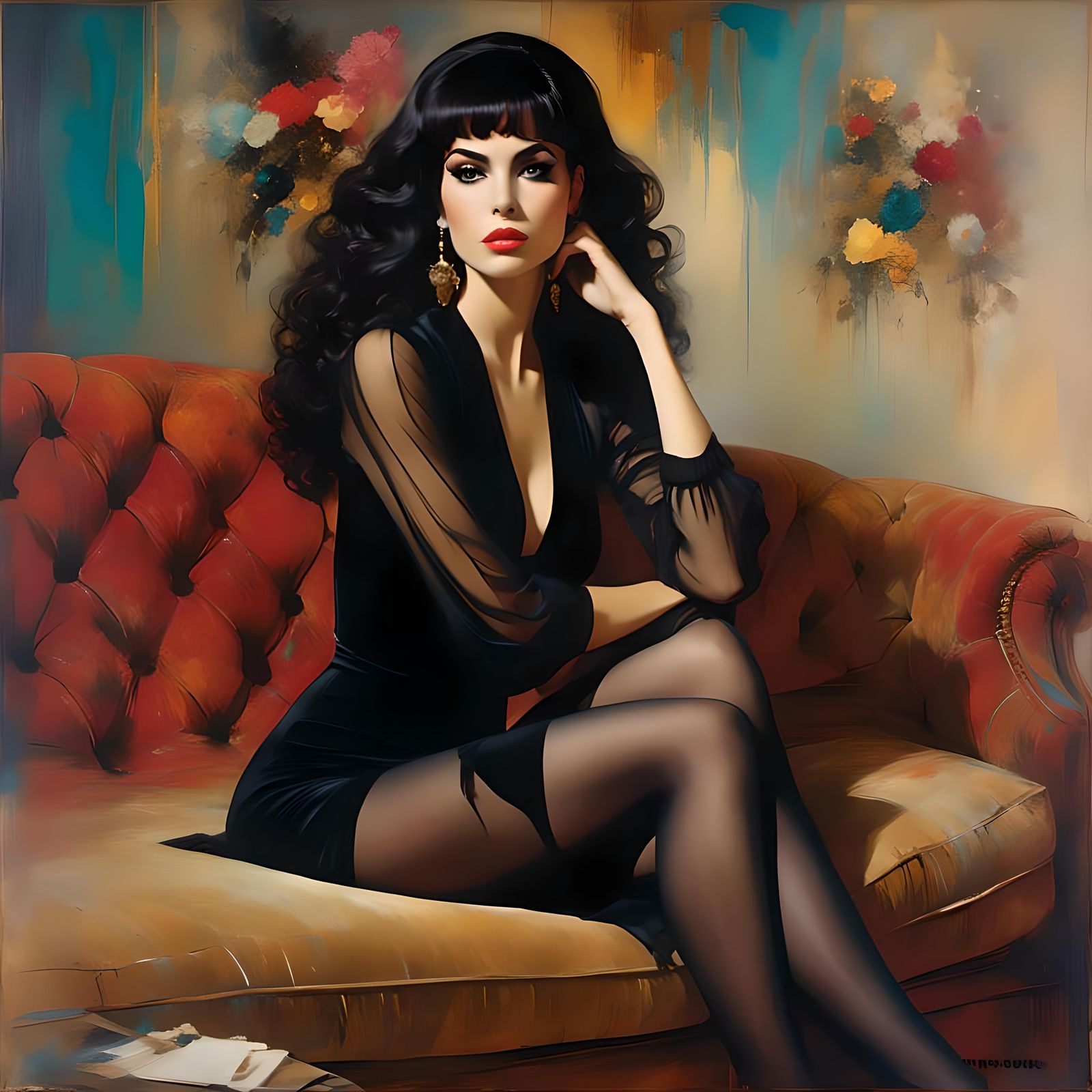 Woman on Sofa in Retro Hyperrealism