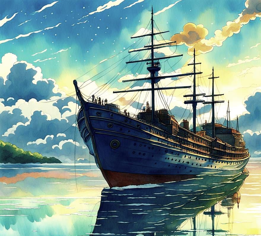 Floating Ship in Anime Style