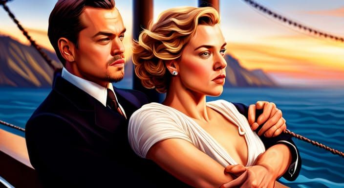 Leonardo DiCaprio and Kate Winslet on Titanic Deck