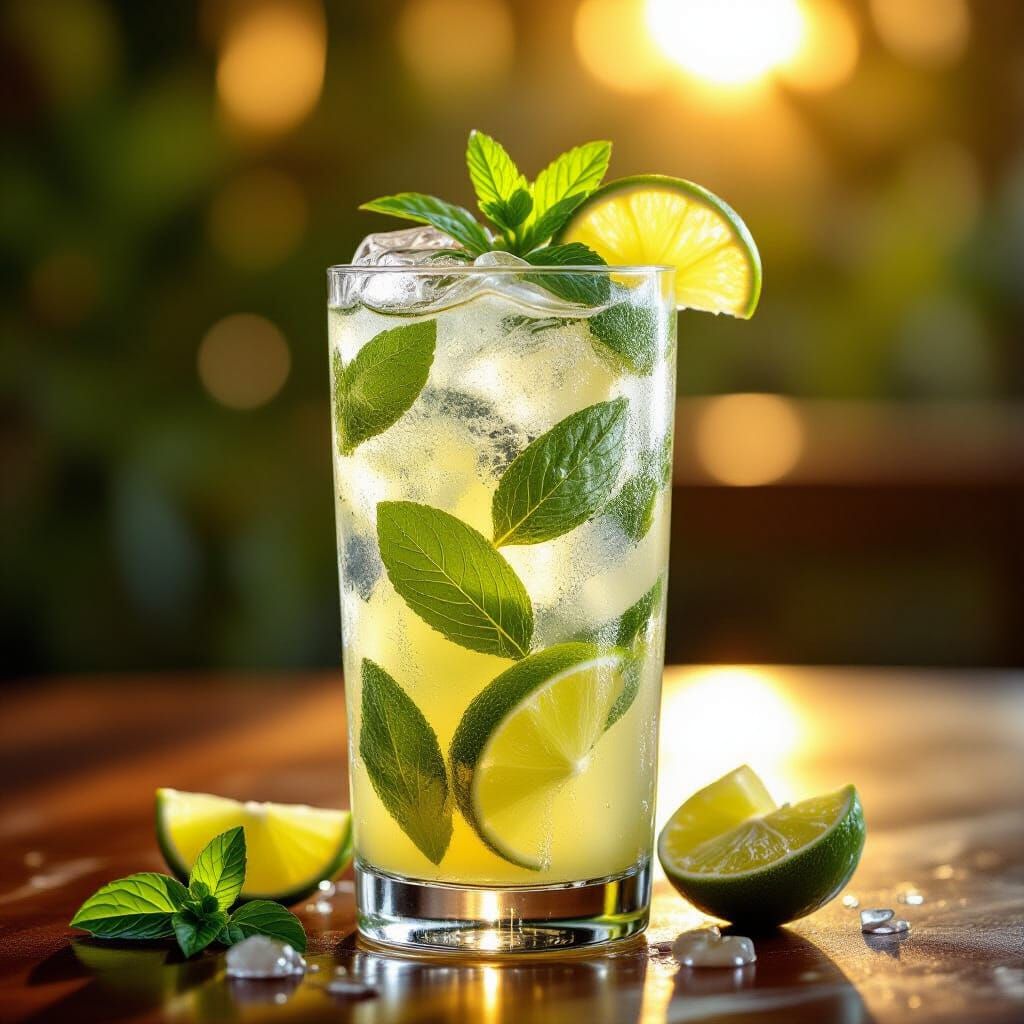 Perfect Mojito Cocktail in Golden Hour Light