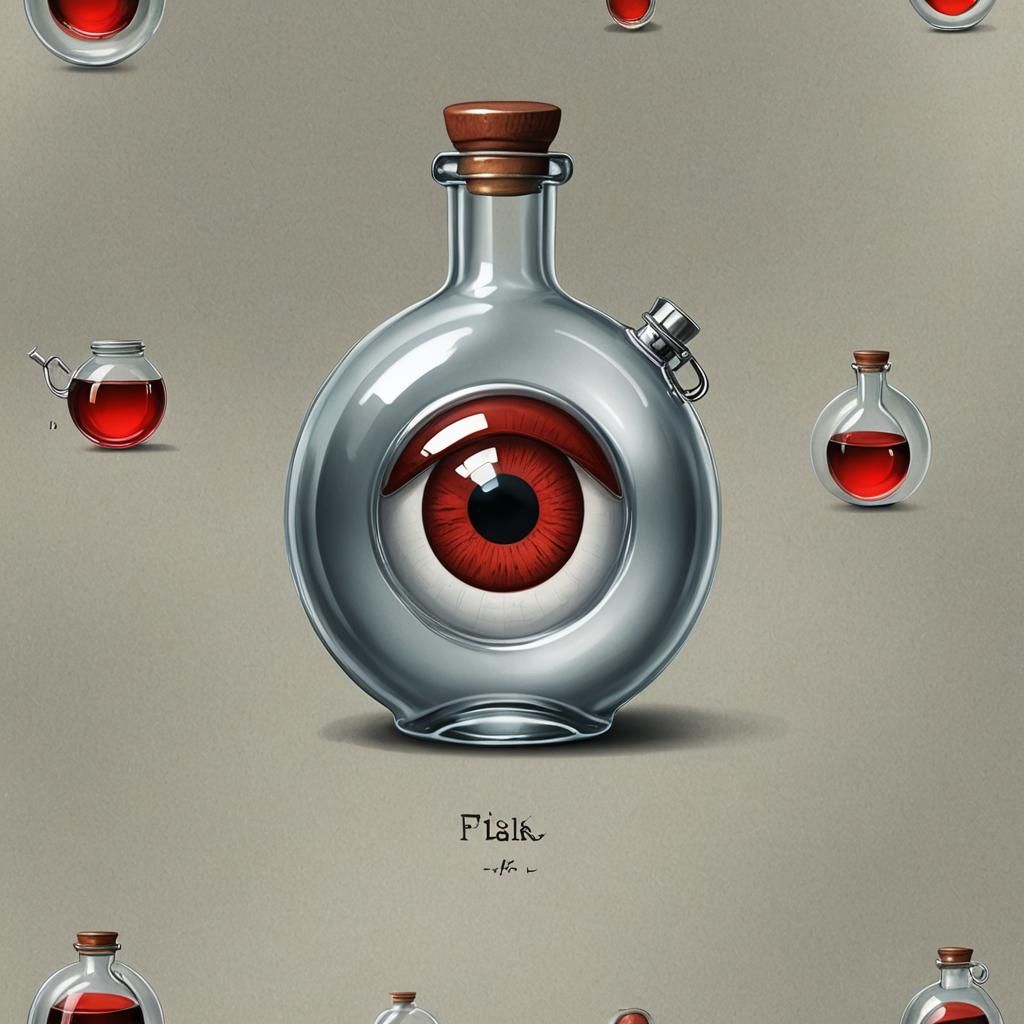 Flask with Cartoon Eye Label: Realistic Illustration