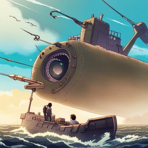 Eel Monster Devours Submarine: Ghibli-Style Anime