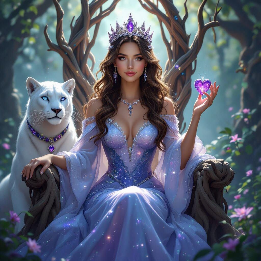 Queen on Starlight Throne with White Panther