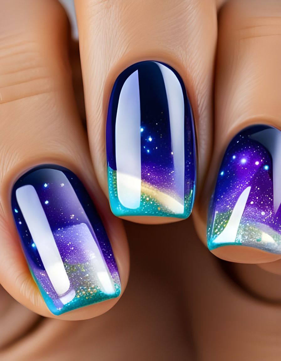 Shiny Glitter Gel Nails: A Galaxy Design